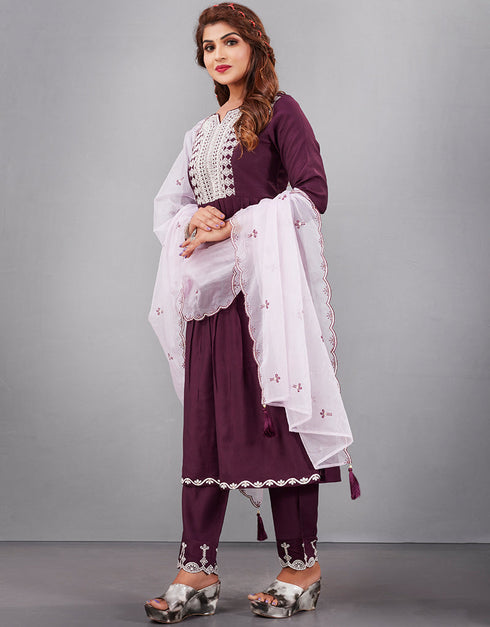 elegant purple muslin silk designer party wear readymade salwar suit with purple muslin silk 13601-acy3682 Side View